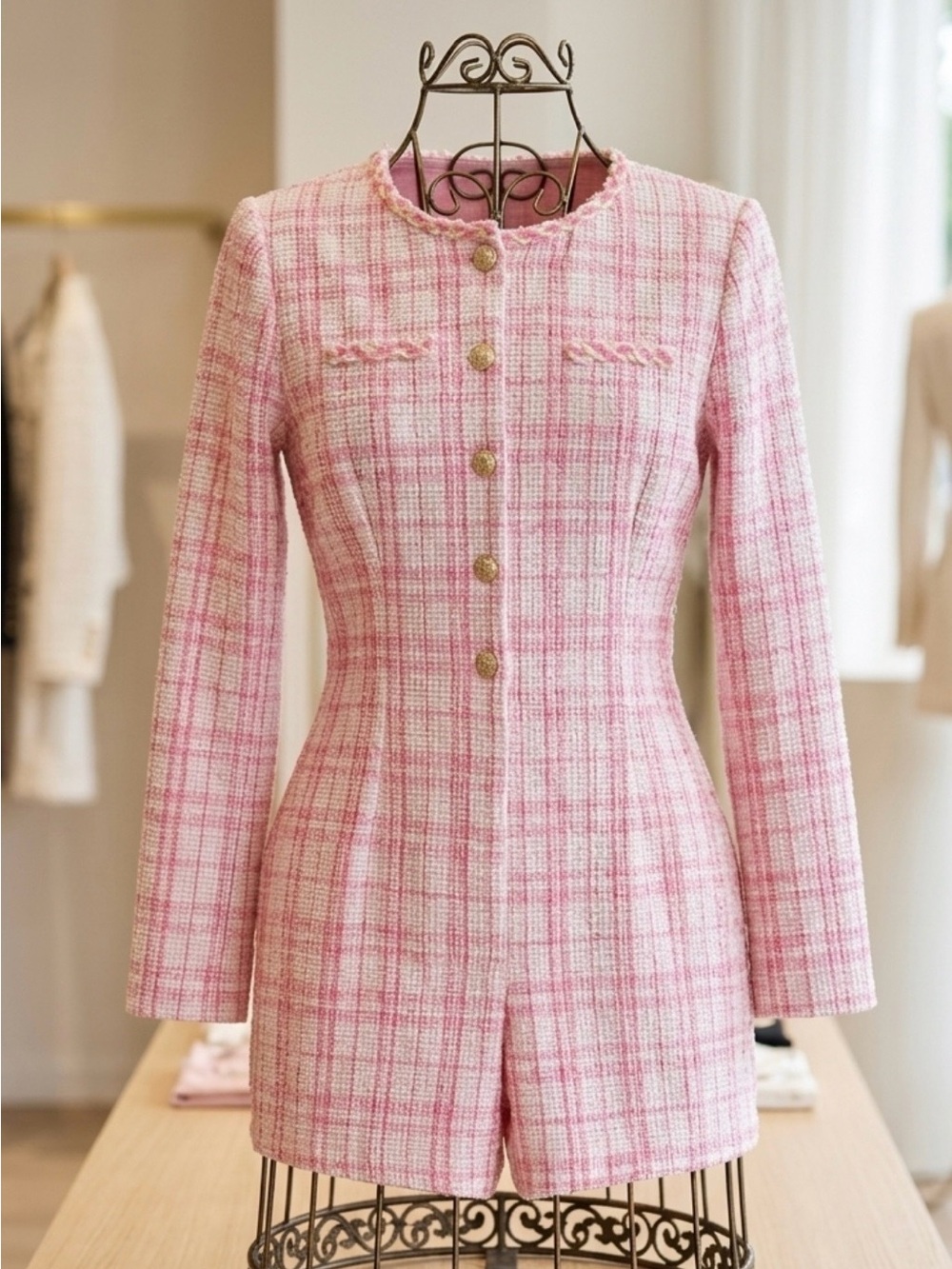 Pink toned tweed romper